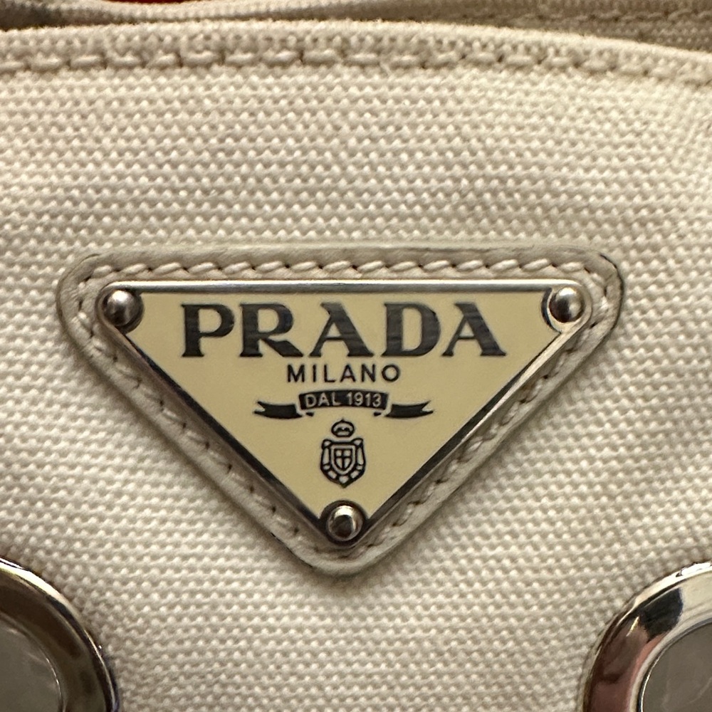 Prada Canapa Cream Canvas Tote Bag Chic and fun! - Picture 2 of 9